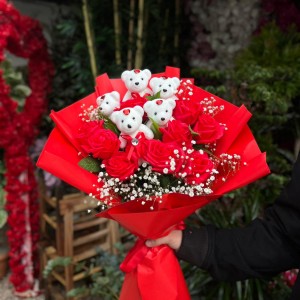 Yapay Güllü Ayıcıklı Buket