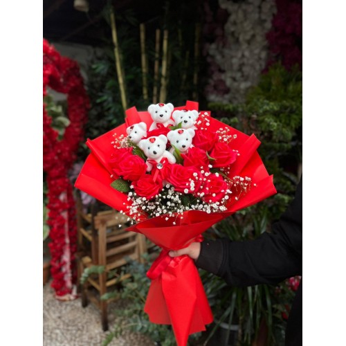 Yapay Güllü Ayıcıklı Buket